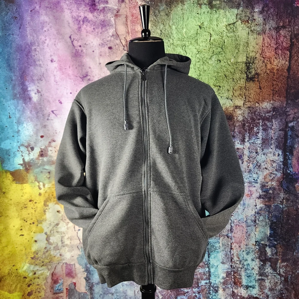 XXL Casual Grey Full Zip Lightweight Hoodie - Picture 2 of 10
